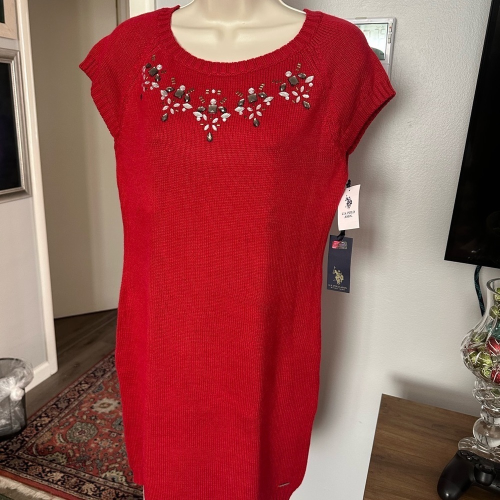 U.S. POLO ASSN.WOMEN
Red Knit Dress with Floral Embroidery size M - Picture 1 of 10